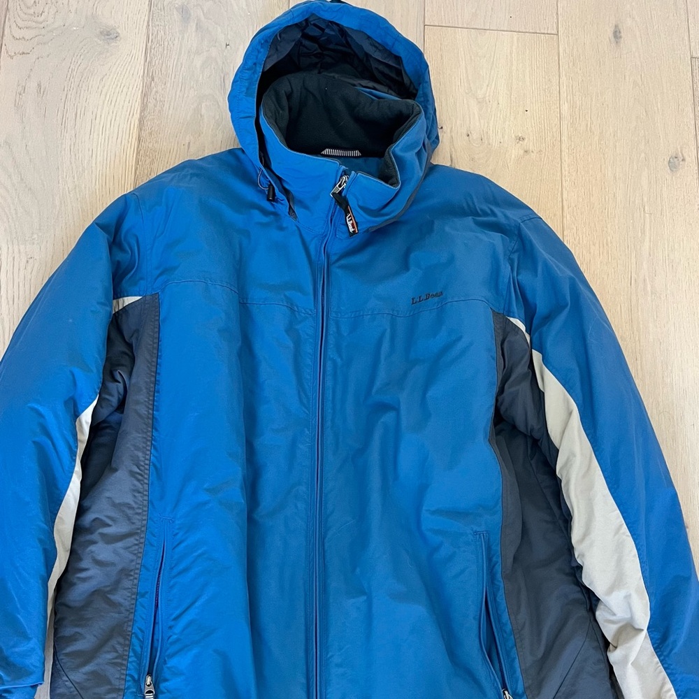 XL LL Bean Jacket Outdoors Hiking Heavy Rain Coat Work Mens HOOD Full Zip WARM!